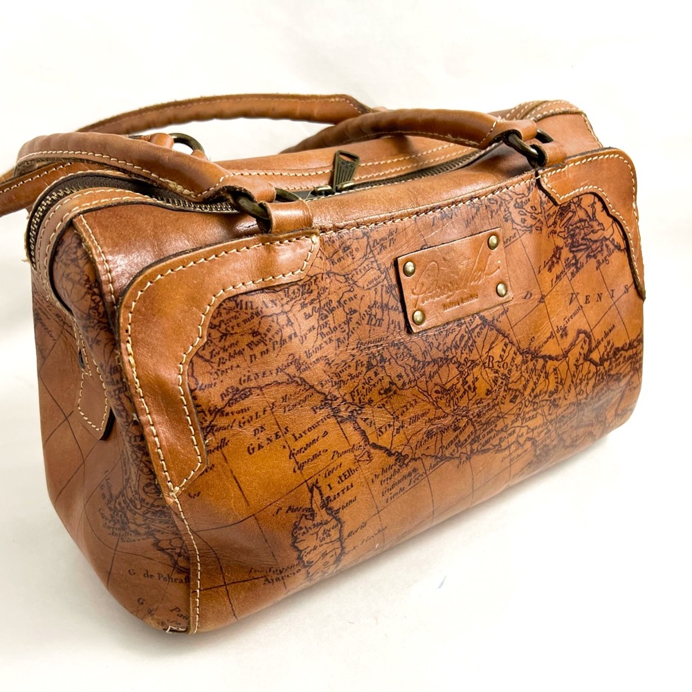 Patricia Nash Vintage Signature Map Print Satchel Italian Leather Bag